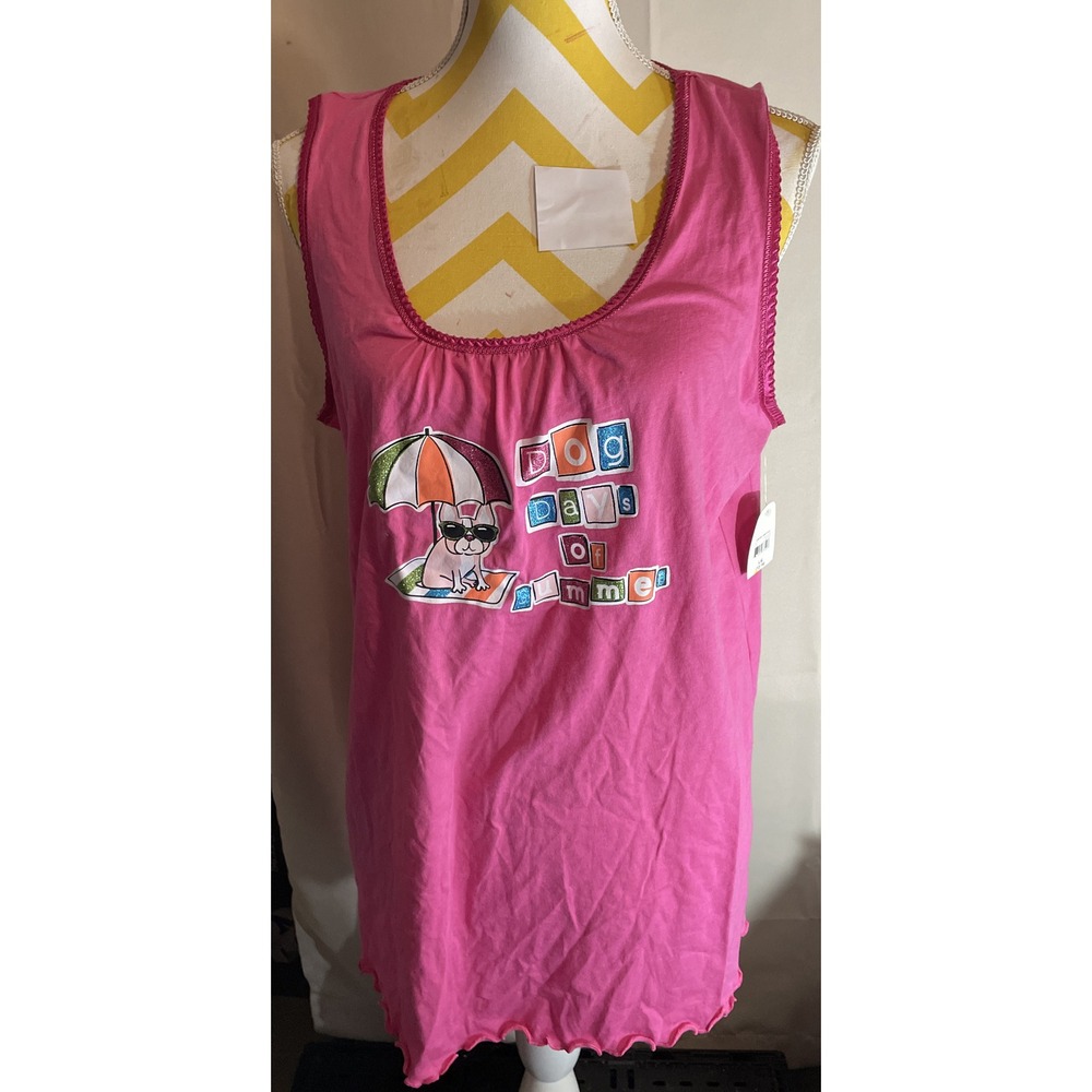 Dog Days Of Summer Pajama Short Set Boston Terrier Beach Scene Large 12-14 NEW